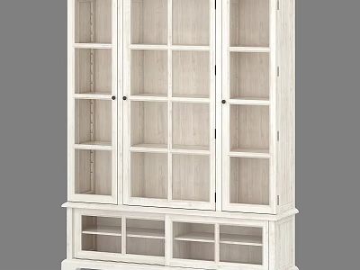 White Wooden Bookcase With Glass Doors Multiple Display Shelves And Storage Compartments 3d model