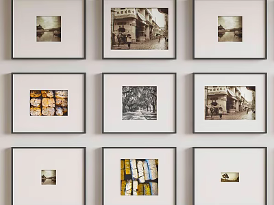 Framed Abstract Paintings Wall Display With Grid Arrangement And Mixed Styles Art Pieces 3d model