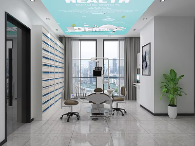 Modern Medical Clinic Interior With Health Ceiling Large Windows And Medical Equipment 3d model