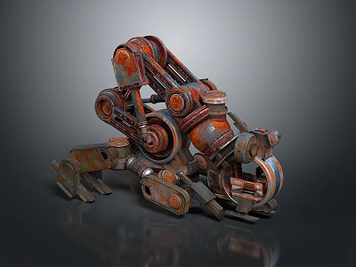 Rusty Multi legged Mechanical Creature Robot Character with Gear Joints 3d model