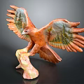 Handcrafted Eagle Sculpture with Spread Wings Tree Stump Base and Orange Green Wood Grain Texture