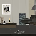 Black Leather Leisure Chair With Floor Lamp Coffee Table Decorative Painting Beige Wall Living Room
