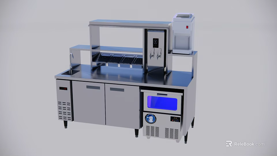 Dessert Shop Commercial Stainless Steel Workstation With Refrigeration And Digital 3d model 