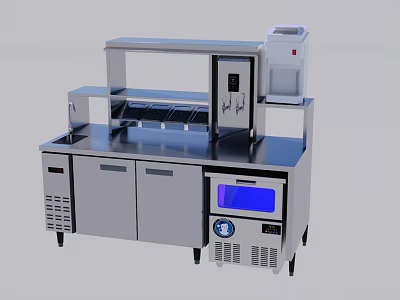 Dessert Shop Commercial Stainless Steel Workstation With Refrigeration And Digital 3d model