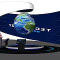 Computer Technology Interactive Display Featuring Floating Globe Blue Tech Background And Control Panel 3d model
