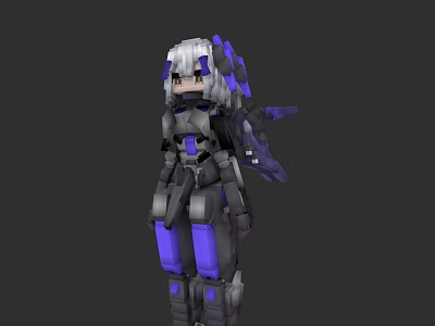 Woman in Gray and Purple Mechanical Armor with Cybernetic Wings and Detailed Design 3d model