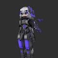 Woman in Gray and Purple Mechanical Armor with Cybernetic Wings and Detailed Design