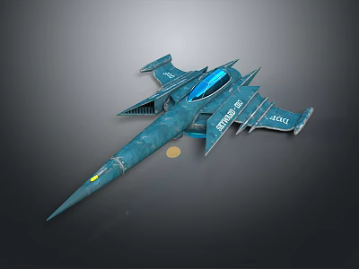 Futuristic Blue Science Fiction Spaceship With Streamlined Design Transparent Cockpit And Metallic Finish 3d model