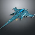 Futuristic Blue Science Fiction Spaceship With Streamlined Design Transparent Cockpit And Metallic Finish
