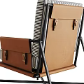 Modern Striped Fabric Single Sofa With Brown Leather Accents And Black Metal Frame