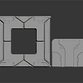 Gray Modular Construction Components With Geometric Patterns And Square Openings
