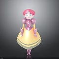 Kids Cartoon Princess Character With Pink Hair Blue Eyes And Pink Yellow Dress