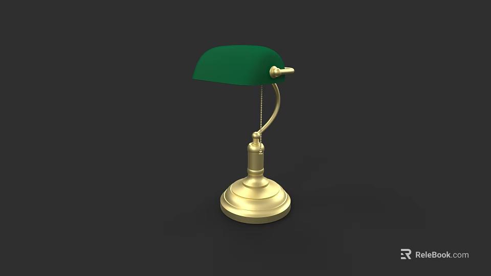 Stylish Desk Lamp With Green Lampshade And Gold Base Arm Design 3d model 