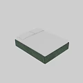 Double Bed With Green Upholstered Frame White Mattress And Two Pillows