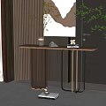 Elegant Modern Console Table Design With Wooden Surface Metal Legs And Decorative Vase Books