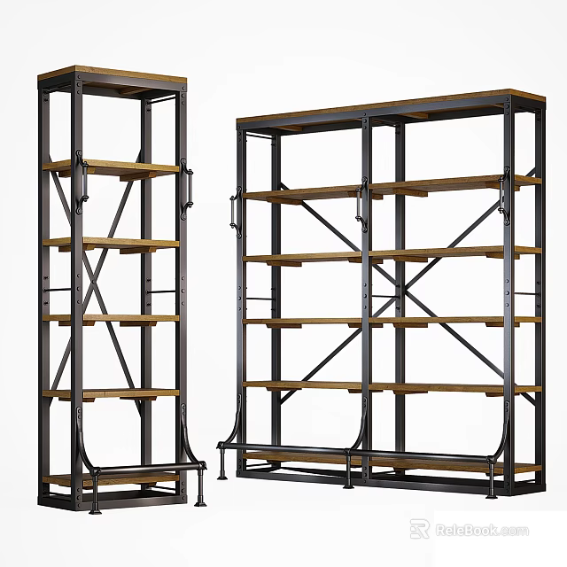 Sturdy Metal Frame Storage Shelving Units With Wooden Shelves And Multiple Tiers 3d model 