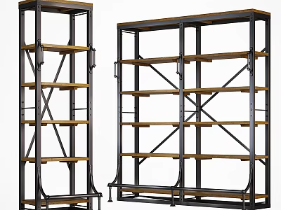 Sturdy Metal Frame Storage Shelving Units With Wooden Shelves And Multiple Tiers 3d model