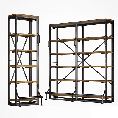 Sturdy Metal Frame Storage Shelving Units With Wooden Shelves And Multiple Tiers 3d model