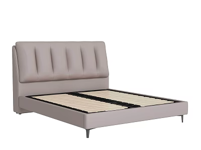Light Gray Leather Double Bed With Stitched Headboard And Sleek Wooden Frame 3d model