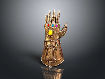 Sculpted Golden Infinity Gauntlet With Intricate Design And Colored Gemstones 3d model