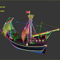 Ancient Sailing Ship As Water Transport With Yellow Sails Red Patterns And Decorative Masts