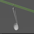 Single White Kitchen Spoon Hanging On Green Horizontal Bar With Blue Background 3d model