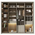 Modern Minimalist Wardrobe with Multiple Shelves Drawers Hanging Clothes and Storage Boxes