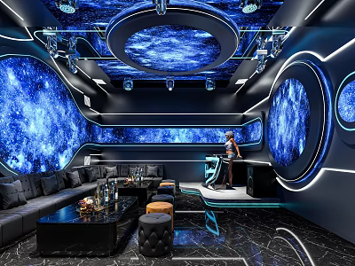 Futuristic KTV Interior With Starry Sky Decor And Neon Lights 3d model