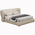 Modern Beige Upholstered Double Bed With White Sheets Pillows And Dark Blanket 3d model