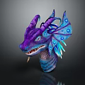 Purple and Blue Fantasy Dragon Character with Horns Sharp Teeth Scales and Spotted Wings