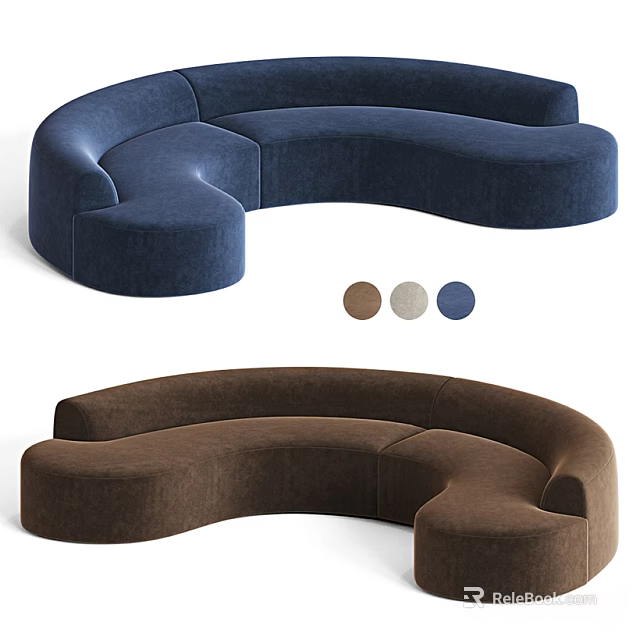Modern Curved Sofa Design With Brown Beige Blue Color Options For Living Room 3d model 