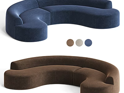 Modern Curved Sofa Design With Brown Beige Blue Color Options For Living Room 3d model