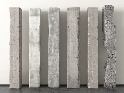 Concrete Columns With Various Textures Arranged Against White Wall And Dark Floor 3d model