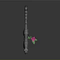 Spotted Snow Leopard Model With Pink Flower And Green Leaves On Dark Background