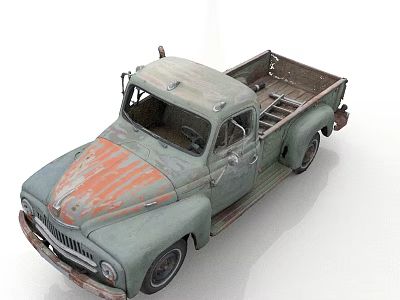 Vintage Rusty Green Red Pickup Truck With Weathered Exterior And Classic Design 3d model
