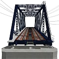 Steel Truss Railway Bridge Structure With Railway Tracks And Concrete Piers
