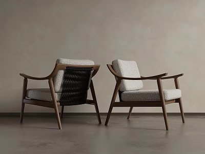 Modern Leisure Chairs With Wooden Frames And Light Colored Cushions For Indoor Use 3d model