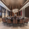 Modern Private Room Interior With Brown Sofas Round Dining Table And Decorative Lighting