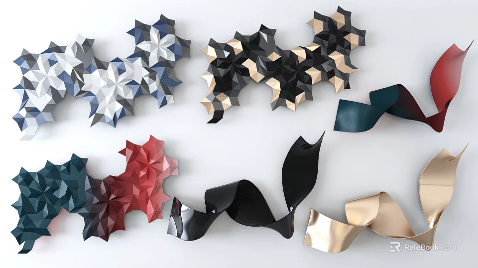 Modern Geometric Wall Decor With Star Shaped And Wavy Designs In Multicolored Tones 3d model 
