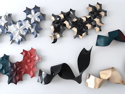 Modern Geometric Wall Decor With Star Shaped And Wavy Designs In Multicolored Tones 3d model