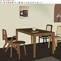 Minimalist Wooden Dining Table Set With Wicker Chairs Wall Art And Natural Light 3d model