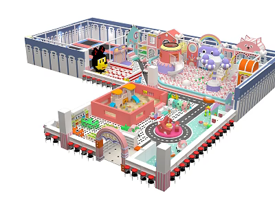 Colorful Kids Playground with Sandpit Cartoon Characters Tracks and Fun Play Areas 3d model