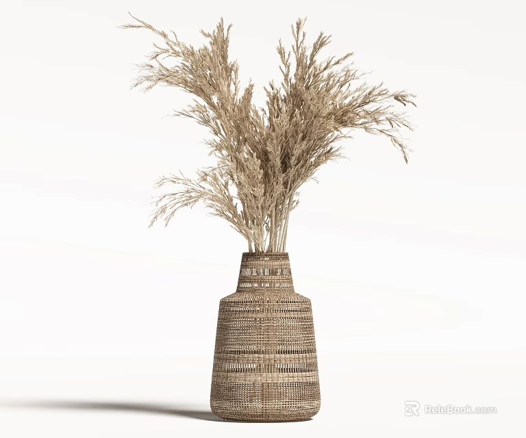 Woven Vase with Dried Pampas Grass Natural Texture Home Decorative Interior Accent 3d model 