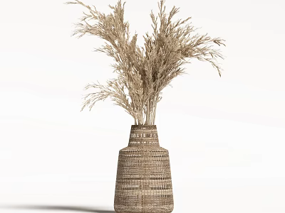Woven Vase with Dried Pampas Grass Natural Texture Home Decorative Interior Accent 3d model