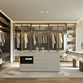 Modern Walk In Closet Interior With Hanging Clothes Cabinets Dressing Table And Mirror