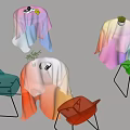 Modern Colorful Transparent Table and Chair Set with Gradient Cover Metal Legs and Potted Plants