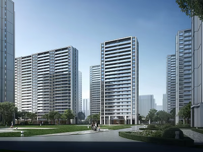 Modern Residential Buildings With Green Landscape And Roads 3d model