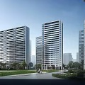 Modern Residential Buildings With Green Landscape And Roads