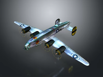 Vintage Silver Aerospace Aircraft With Four Propellers And Star Emblems On Wings 3d model