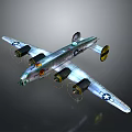 Vintage Silver Aerospace Aircraft With Four Propellers And Star Emblems On Wings